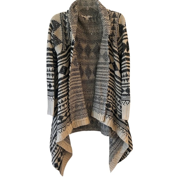 Boston Proper Cardigan Waterfall Sequins Aztec Black Cream Sweater Medium - Picture 1 of 9